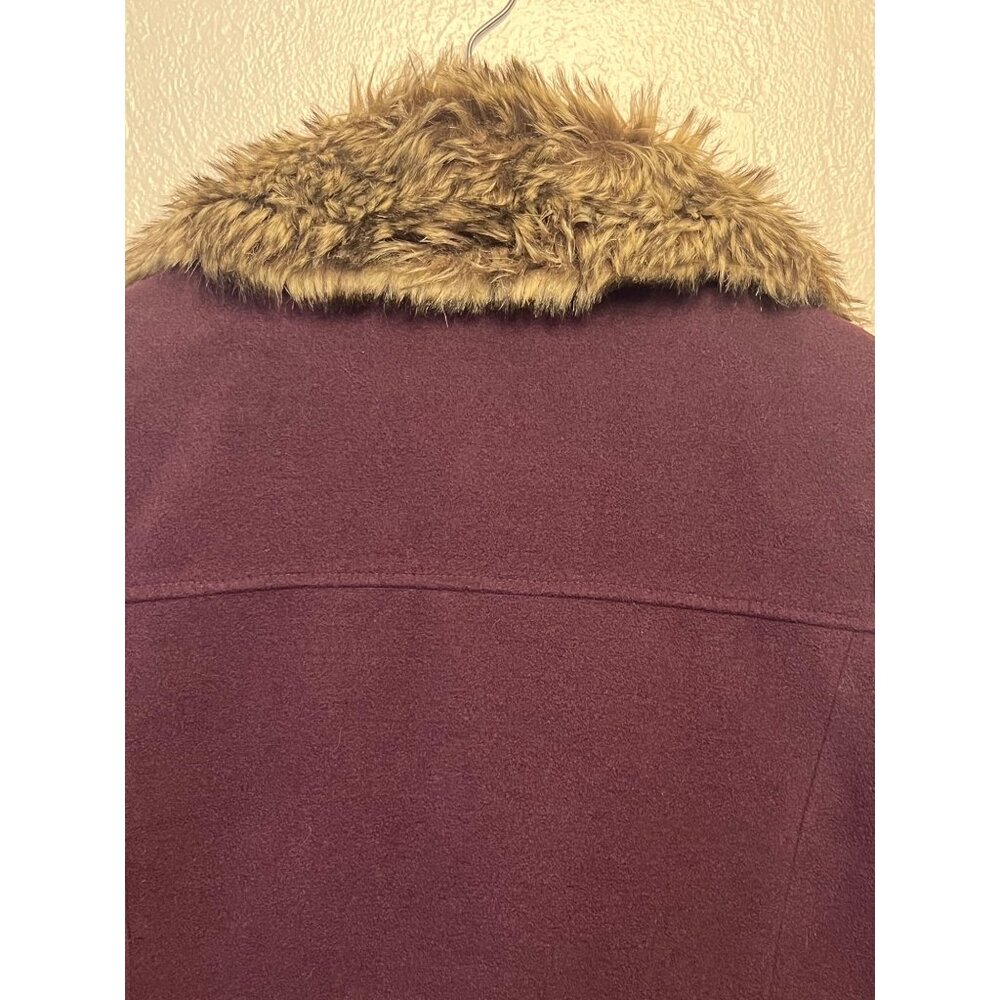 Dollhouse Women's Burgundy Peacoat Jacket Faux Fur Collar XL Double Breasted - Picture 13 of 16